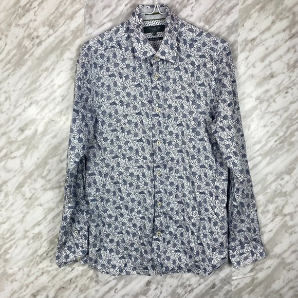 Ted Baker London Men's Dress Shirt Button Modern Fit Floral Blue White Size 15 - Picture 2 of 7